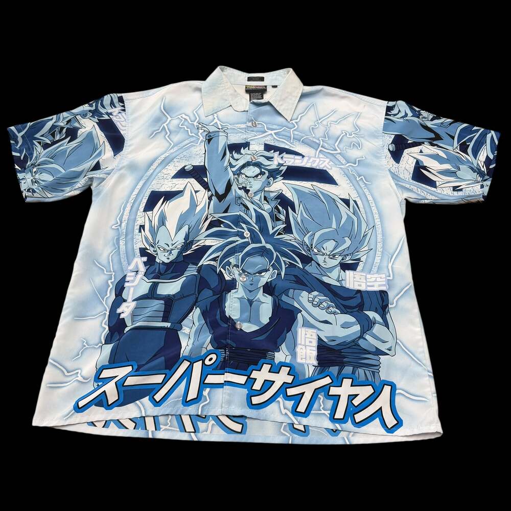 Vintage 2001 Dragon Ball Z Vegeta Super Saiyan All Over Print Button Up Shirt